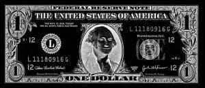 Schilderij dollar black silver canvas en plexiglas wanddecoratie