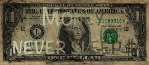 Schilderij money never sleeps green alu art dibond wanddecoratie