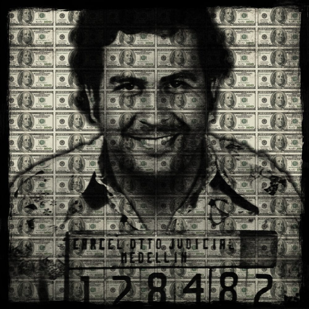 Malerei Plexiglas Pablo Escobar Dollars alu art dibond Wanddekoration