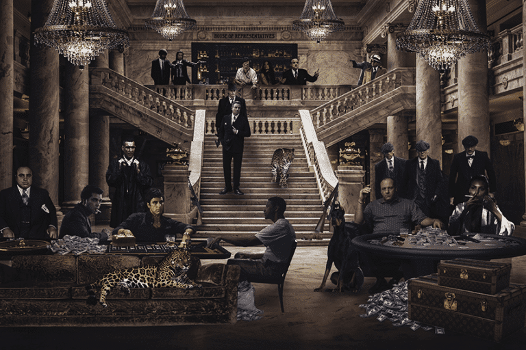 Schilderij gangsters paradise aluminium dibond en plexiglas wanddecoratie