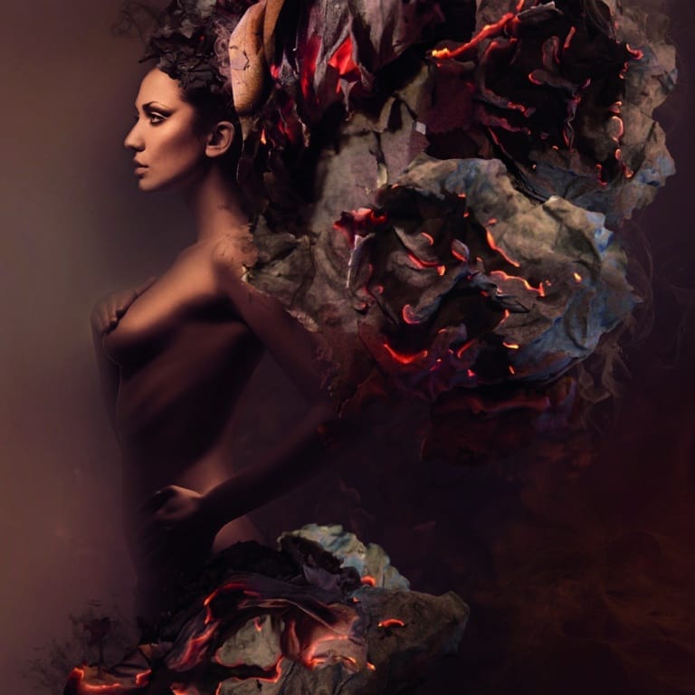 Schilderij plexiglas Sexy pretty woman in burning art alu art dibond wanddecoratie